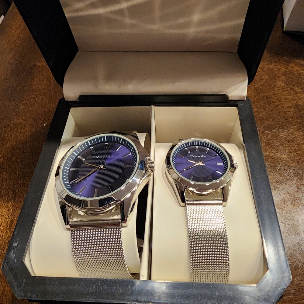 Tahari Silver and Blue His And Hers Watch Set